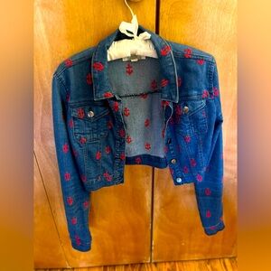 Vintage Forever 21 Cropped Jean Jacket w/Red Anchors